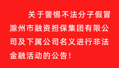關(guān)于警惕不法分子假冒滁州市融資擔(dān)保集團(tuán)有限公司及下屬公司名義進(jìn)行非法金融活動的公告